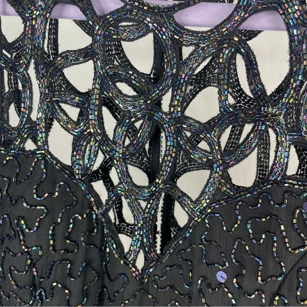 Vintage 90’s Sean Collection Black 100% Silk Beaded Cage Dress - Picture 9 of 14